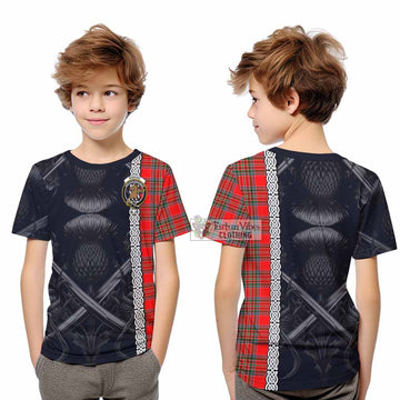 Binning Tartan Kid T-Shirt with Family Crest Cross Sword Thistle Celtic Vibes - Tartan Vibes Clothing