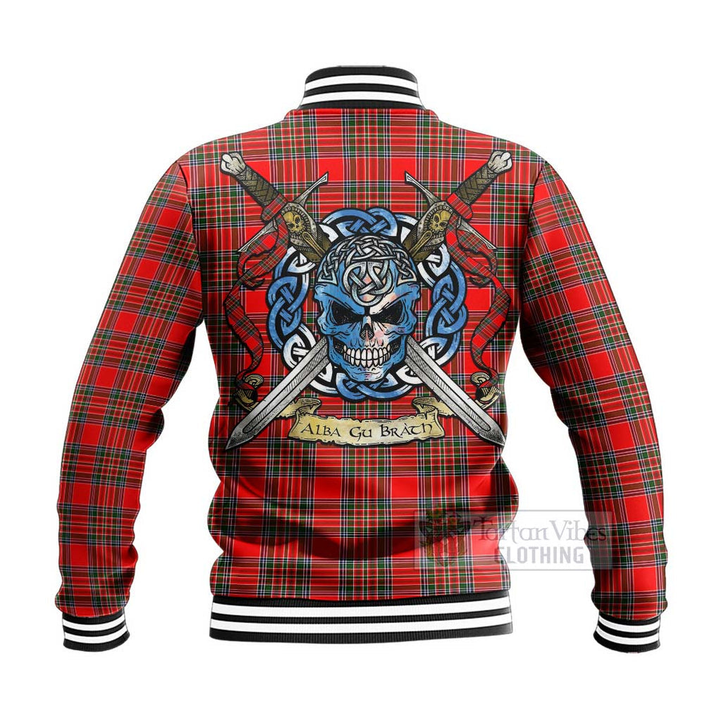 Binning Tartan Baseball Jacket with Family Crest Celtic Skull Style - Tartan Vibes Clothing