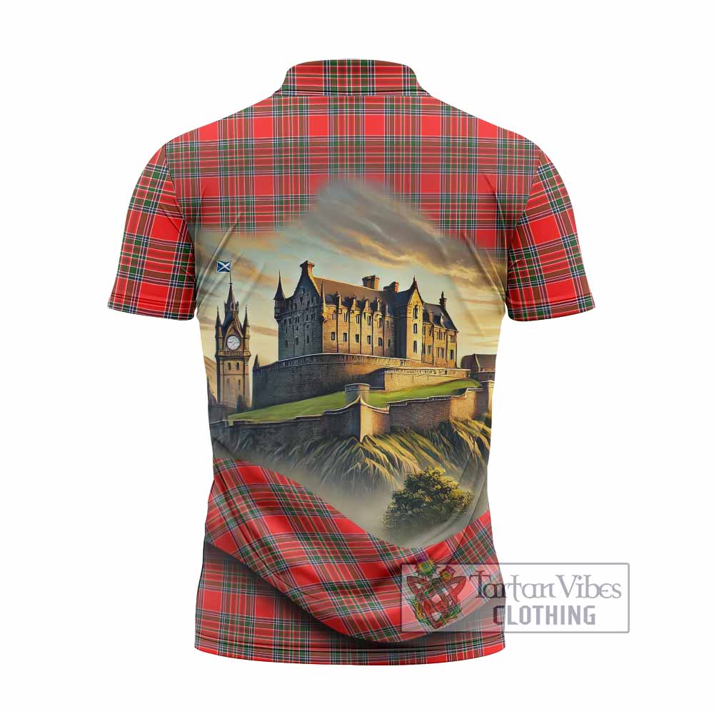 Binning Tartan Family Crest Zipper Polo Shirt with Scottish Ancient Castle Style - Tartan Vibes Clothing