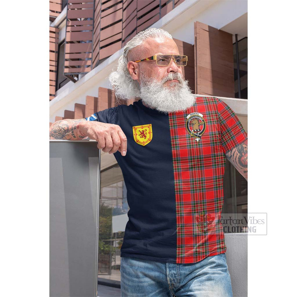 Binning Tartan Cotton T-shirt Alba with Scottish Lion Royal Arm Half Style Men's Shirt - Tartan Vibes Clothing