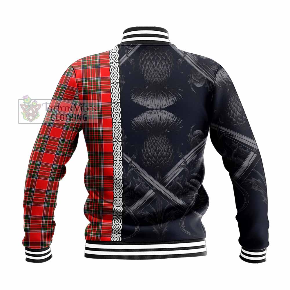 Binning Tartan Baseball Jacket with Family Crest Cross Sword Thistle Celtic Vibes - Tartan Vibes Clothing