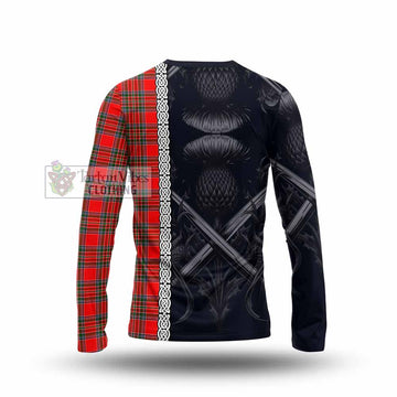 Binning Tartan Long Sleeve T-Shirt with Family Crest Cross Sword Thistle Celtic Vibes - Tartan Vibes Clothing