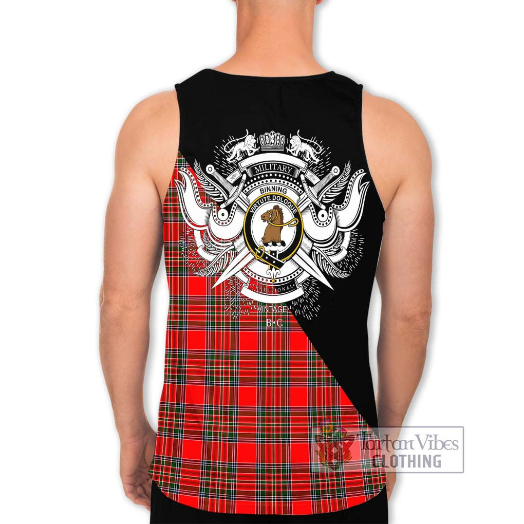 Binning Tartan Men's Tank Top with Family Crest and Military Logo Style - Tartan Vibes Clothing