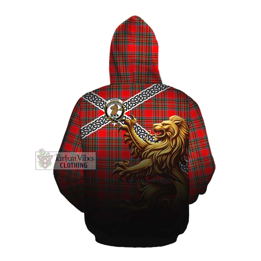 Binning Crest Tartan Cotton Hoodie with Golden Lion Emblem Celtic Style Pullover Hoodie - Tartan Vibes Clothing