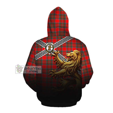 Binning Crest Tartan Cotton Hoodie with Golden Lion Emblem Celtic Style Pullover Hoodie - Tartan Vibes Clothing