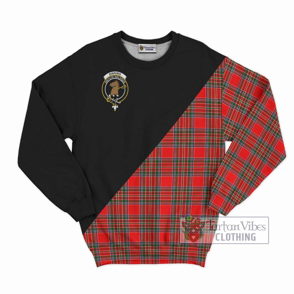Binning Tartan Sweatshirt with Family Crest and Military Logo Style - Tartan Vibes Clothing