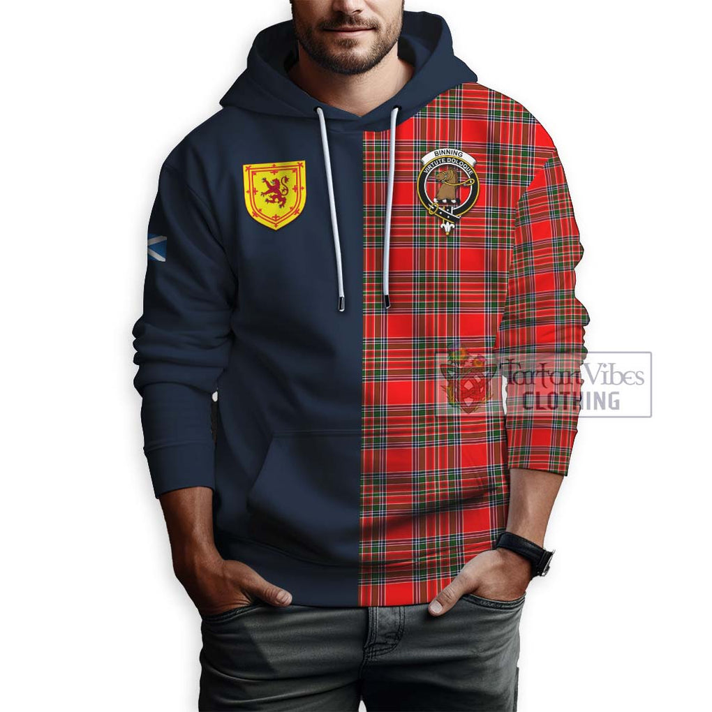Binning Tartan Hoodie Alba with Scottish Lion Royal Arm Half Style - Tartan Vibes Clothing