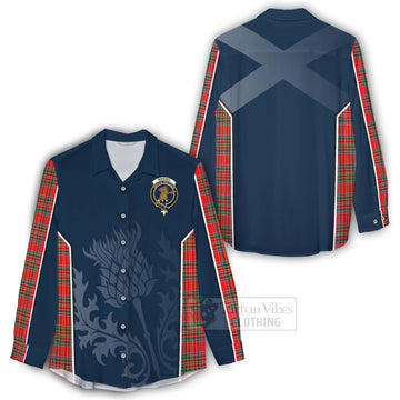 Tartan Vibes Clothing Binning Tartan Women's Casual Shirt with Family Crest and Scottish Thistle Vibes Sport Style