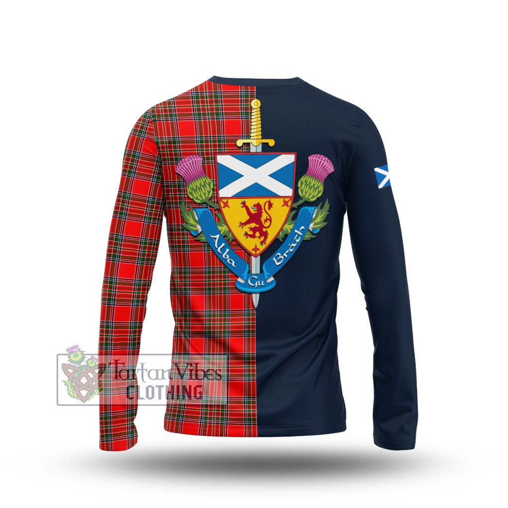 Binning Tartan Long Sleeve T-Shirt Alba with Scottish Lion Royal Arm Half Style - Tartan Vibes Clothing