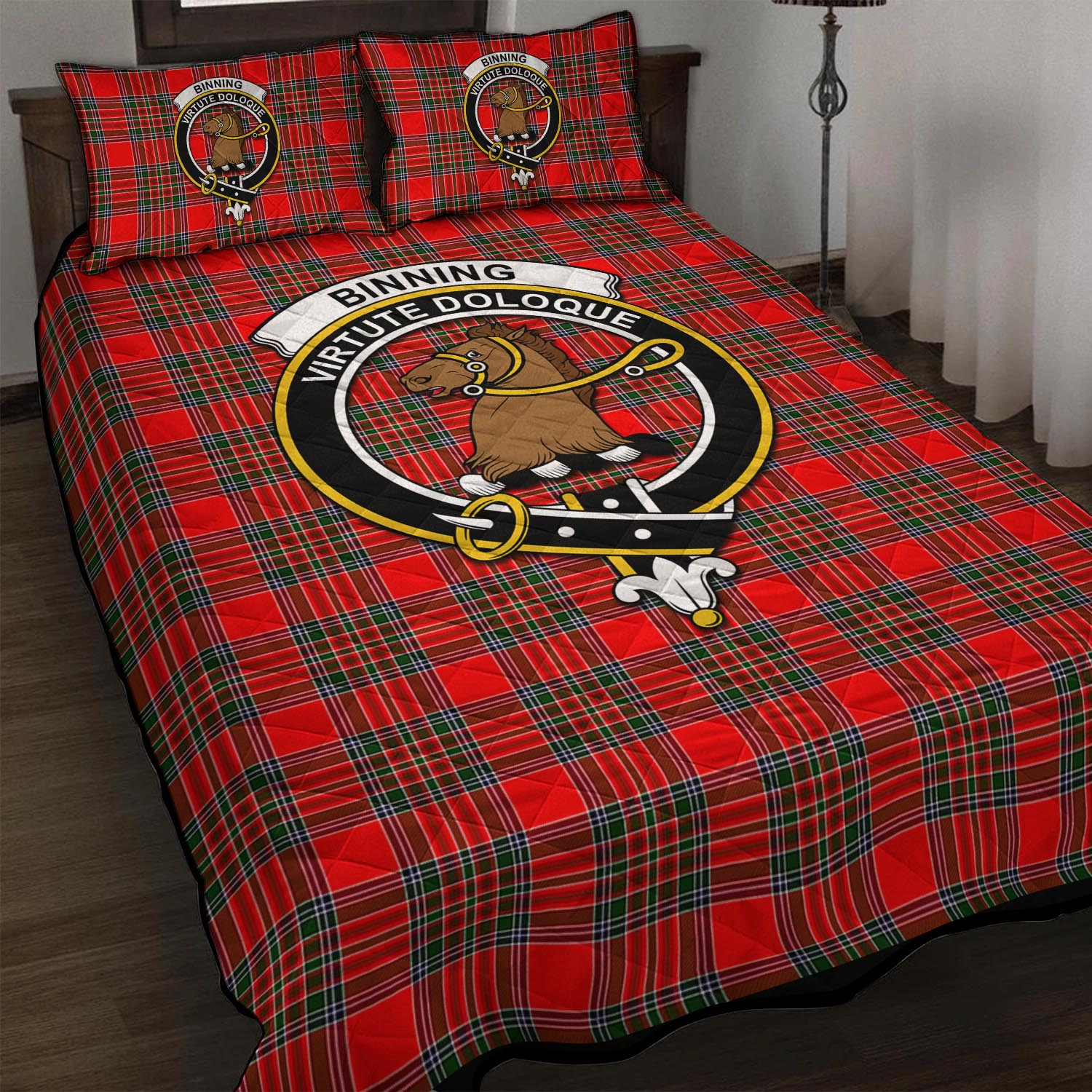 Binning Tartan Quilt Bed Set with Family Crest - Tartan Vibes Clothing