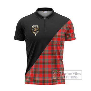 Binning Tartan Zipper Polo Shirt with Family Crest and Military Logo Style - Tartan Vibes Clothing