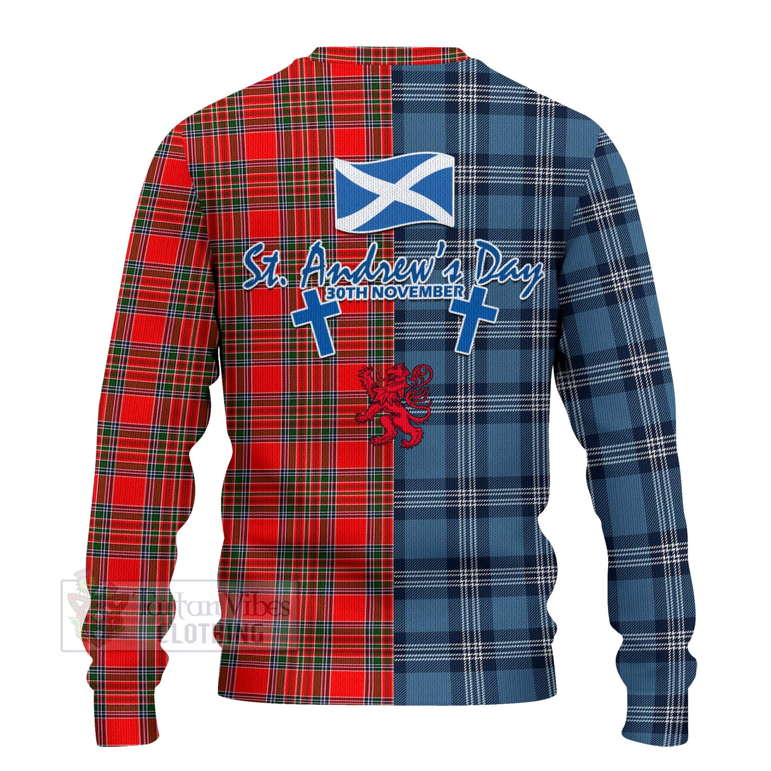Binning Tartan Knitted Sweater Happy St. Andrew's Day Half Tartan Style - Tartan Vibes Clothing