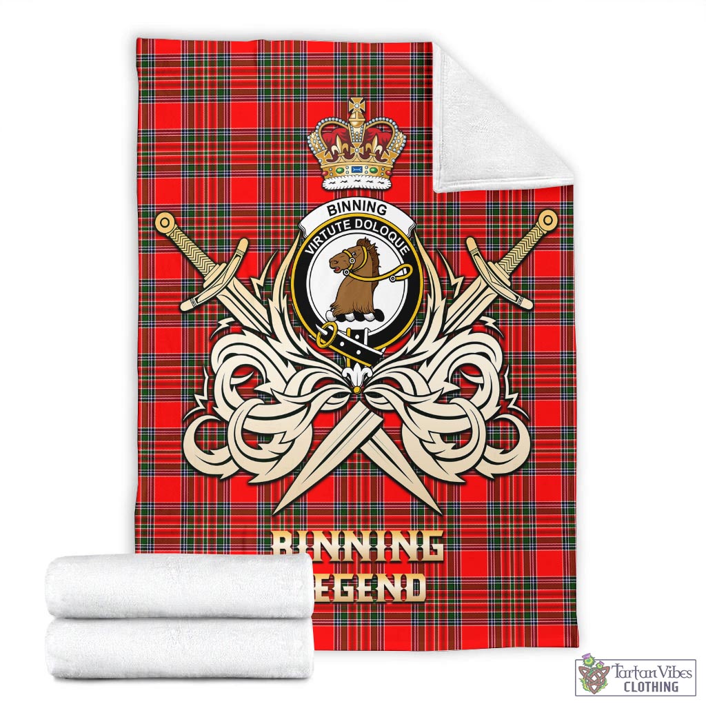 Binning Tartan Blanket with Clan Crest and the Golden Sword of Courageous Legacy - Tartan Vibes Clothing