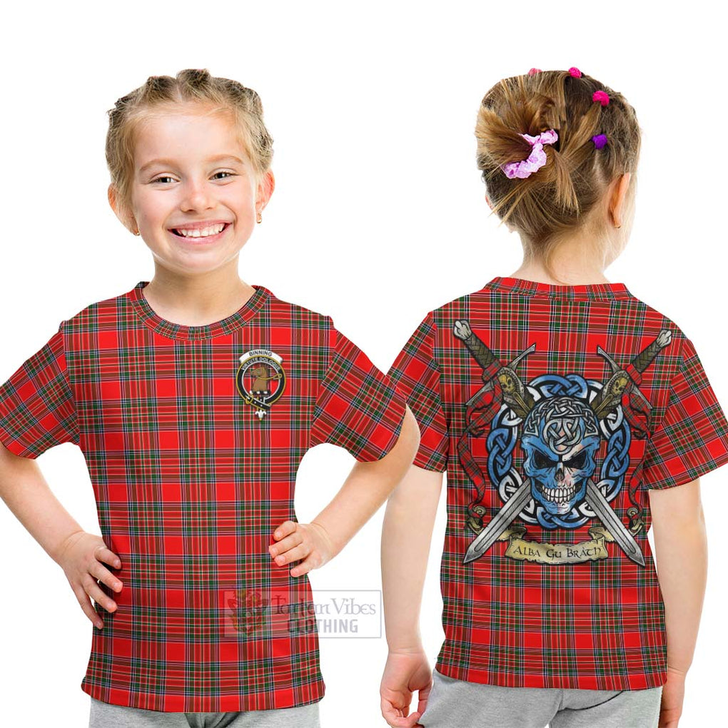Binning Tartan Kid T-Shirt with Family Crest Celtic Skull Style - Tartan Vibes Clothing