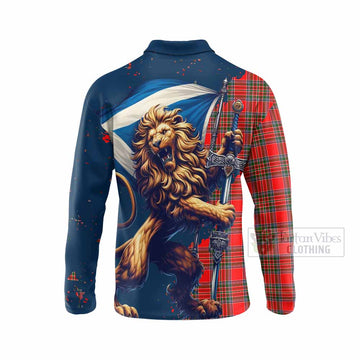 Binning Tartan Family Crest Long Sleeve Polo Shirt with Scottish Majestic Lion - Tartan Vibes Clothing