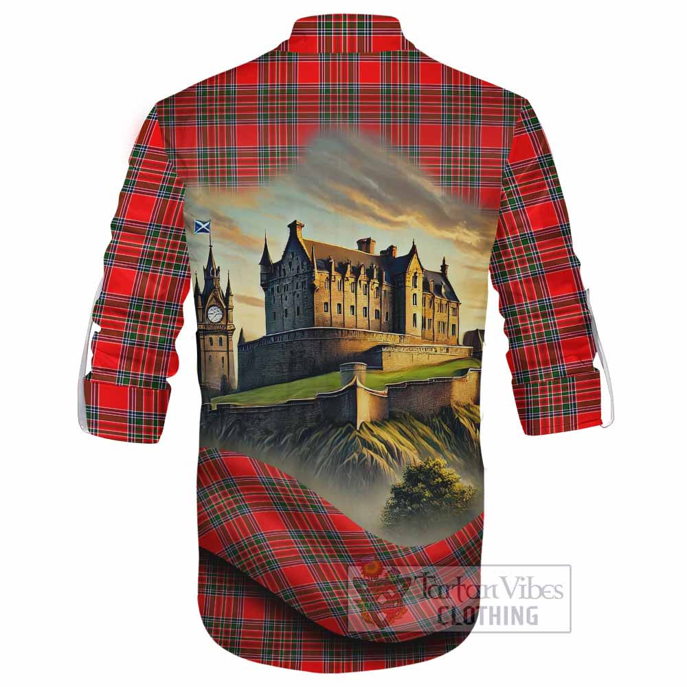 Binning Tartan Family Crest Ghillie Kilt Shirt with Scottish Ancient Castle Style - Tartan Vibes Clothing