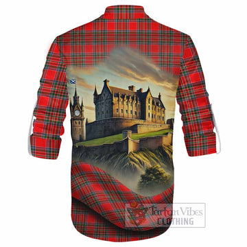 Binning Tartan Family Crest Ghillie Kilt Shirt with Scottish Ancient Castle Style - Tartan Vibes Clothing