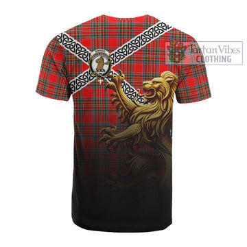 Binning Crest Tartan Cotton T-shirt with Golden Lion Emblem Celtic Style - Tartan Vibes Clothing