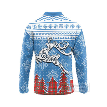 Binning Clan Christmas Long Sleeve Polo Shirt Celtic Reindeer Style - Tartan Vibes Clothing