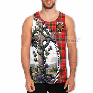 Binning Tartan Men's Tank Top with Family Crest and St. Andrew's Cross Accented by Thistle Vines - Tartan Vibes Clothing