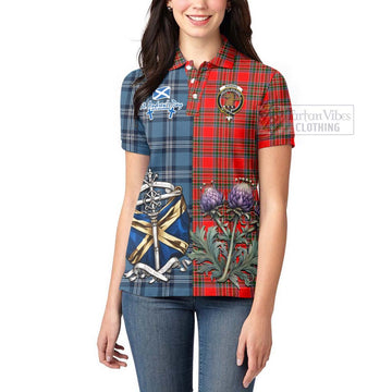 Binning Tartan Women's Polo Shirt Happy St. Andrew's Day Half Tartan Style - Tartan Vibes Clothing