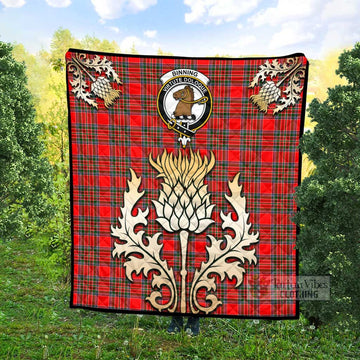 Binning Tartan Quilt with Family Crest and Golden Thistle Style - Tartan Vibes Clothing