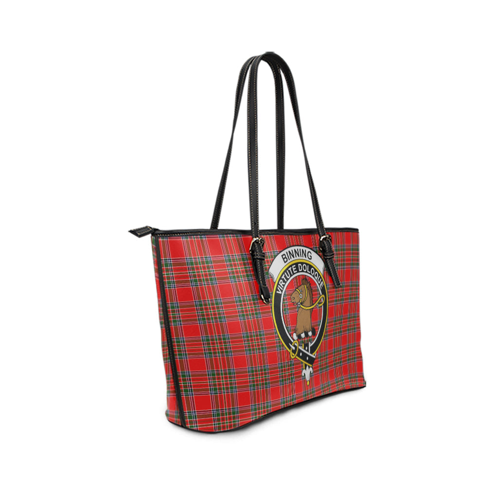 Binning Tartan Leather Tote Bag with Family Crest - Tartan Vibes Clothing