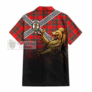Binning Crest Tartan Hawaiian Shirt with Golden Lion Emblem Celtic Style - Tartan Vibes Clothing