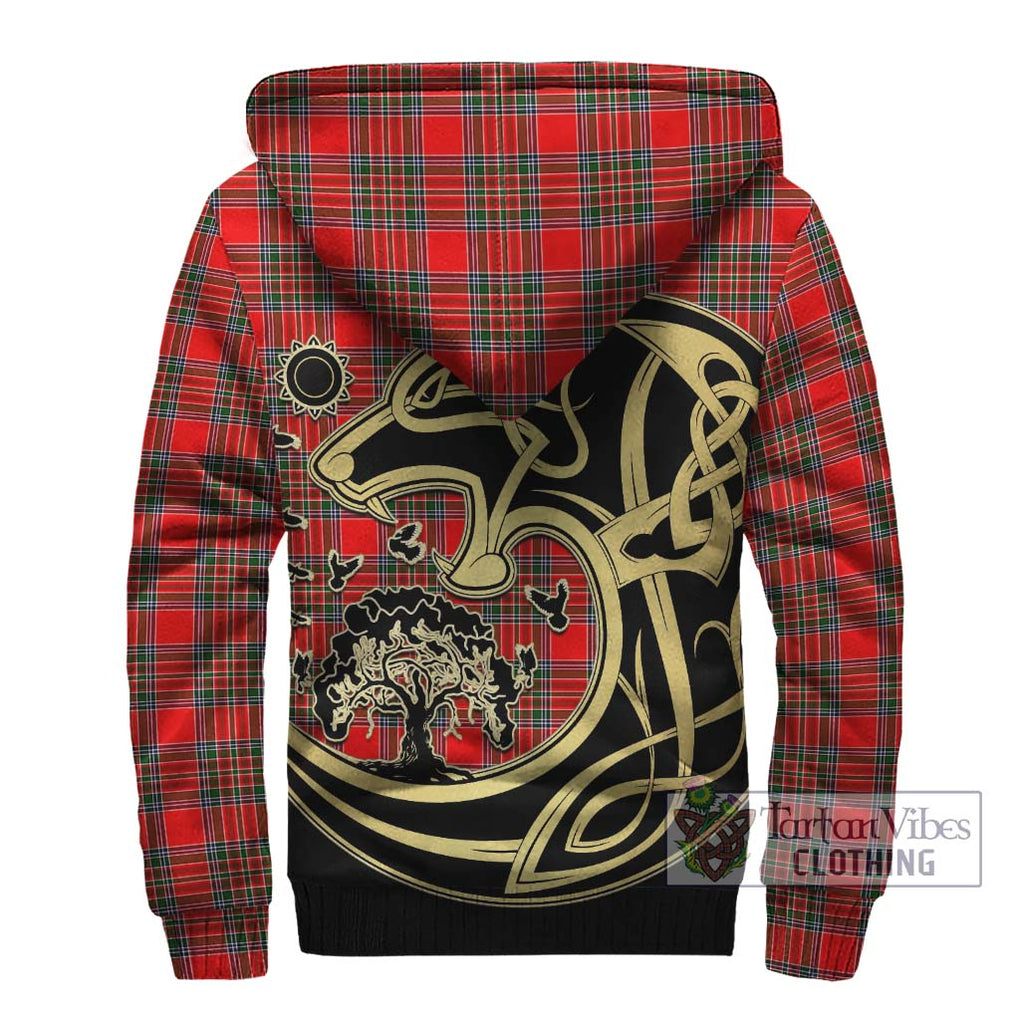 Binning Tartan Sherpa Hoodie with Family Crest Celtic Wolf Style - Tartan Vibes Clothing