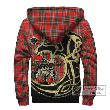 Binning Tartan Sherpa Hoodie with Family Crest Celtic Wolf Style - Tartan Vibes Clothing