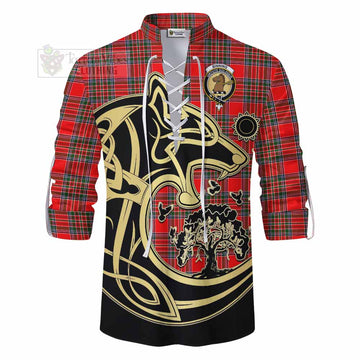 Binning Tartan Ghillie Kilt Shirt with Family Crest Celtic Wolf Style - Tartan Vibes Clothing