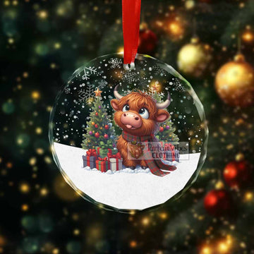 Binning Clan Christmas Glass Ornament with Adorable Highland Coo - Tartan Vibes Clothing