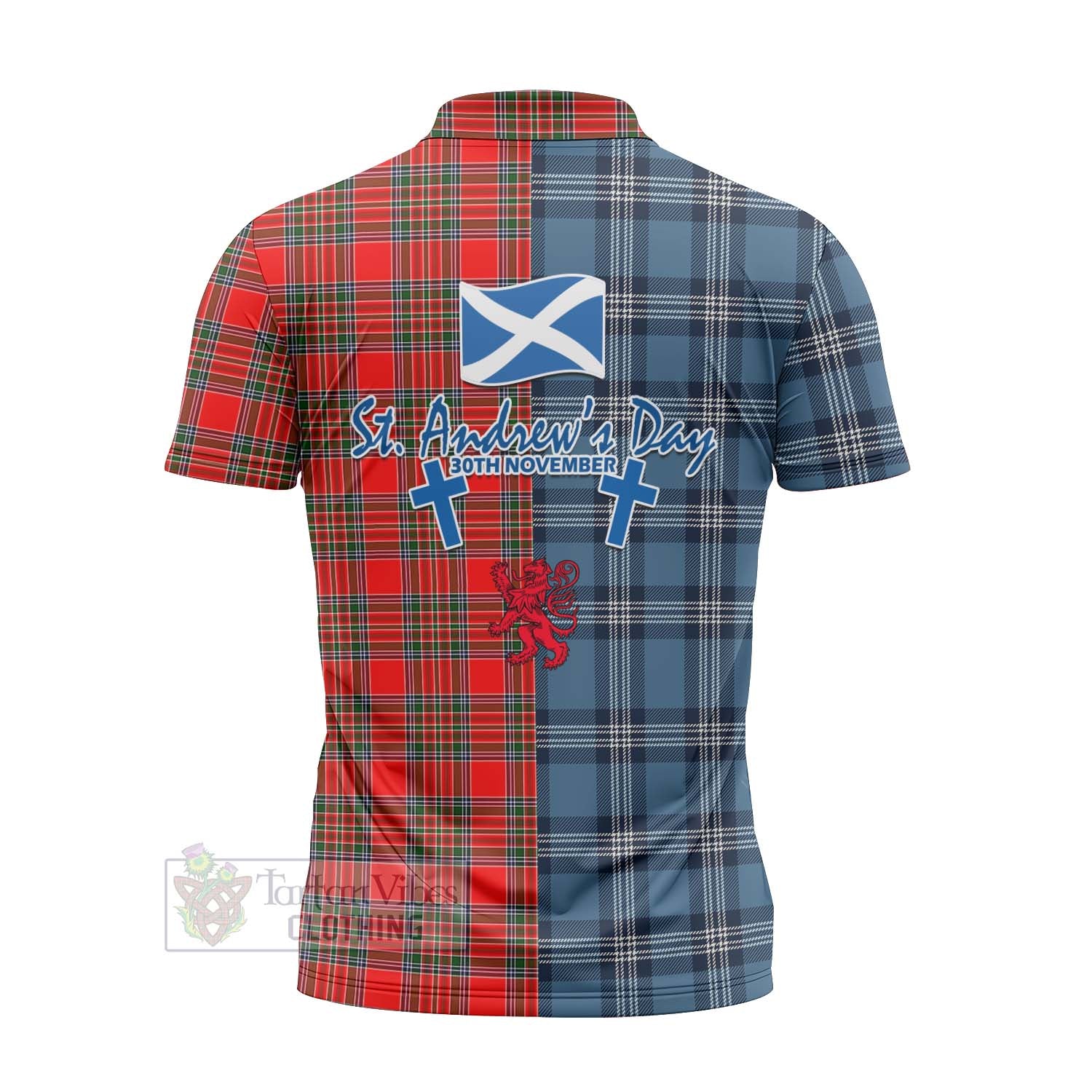 Binning Tartan Zipper Polo Shirt Happy St. Andrew's Day Half Tartan Style - Tartan Vibes Clothing