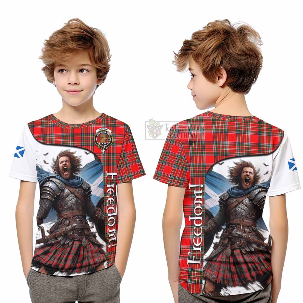 Binning Crest Tartan Kid T-Shirt Inspired by the Freedom of Scottish Warrior - Tartan Vibes Clothing
