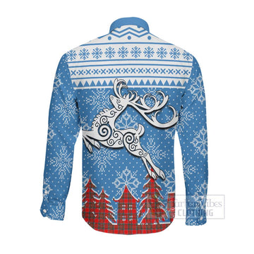 Binning Clan Christmas Long Sleeve Button Shirt Celtic Reindeer Style Men's Shirt - Tartan Vibes Clothing