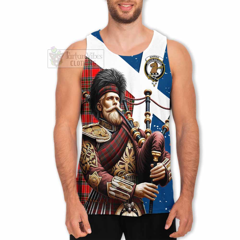 Binning Tartan Men's Tank Top with Family Crest Scottish Bagpiper Vibes - Tartan Vibes Clothing