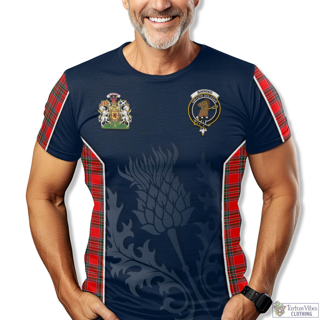 Binning Tartan T-Shirt with Family Crest and Scottish Thistle Vibes Sport Style - Tartan Vibes Clothing