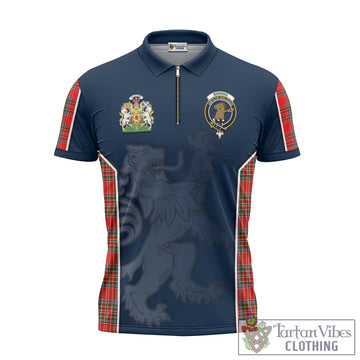 Binning Tartan Zipper Polo Shirt with Family Crest and Lion Rampant Vibes Sport Style - Tartan Vibes Clothing