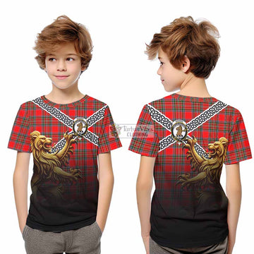 Binning Crest Tartan Kid T-Shirt with Golden Lion Emblem Celtic Style - Tartan Vibes Clothing