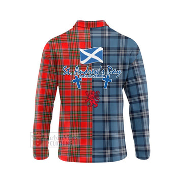 Binning Tartan Long Sleeve Polo Shirt Happy St. Andrew's Day Half Tartan Style - Tartan Vibes Clothing