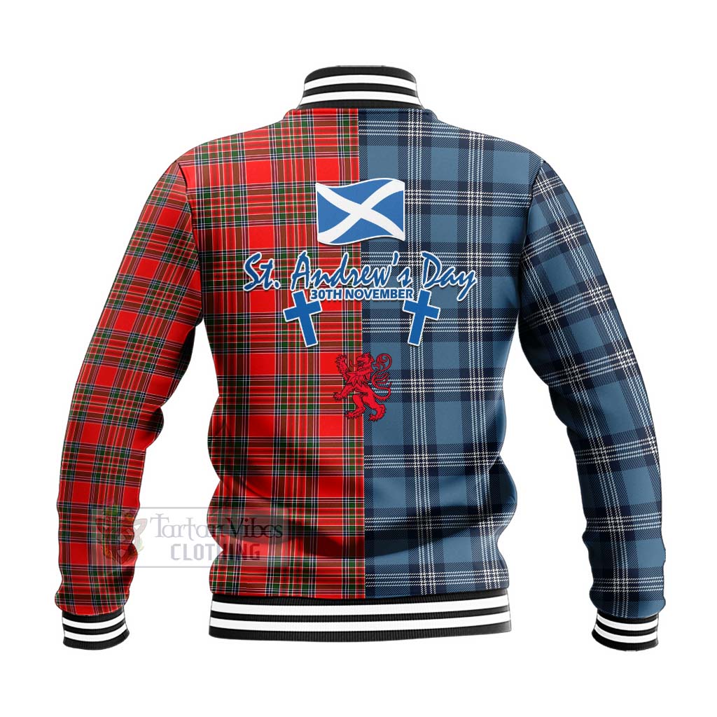 Binning Tartan Baseball Jacket Happy St. Andrew's Day Half Tartan Style - Tartan Vibes Clothing