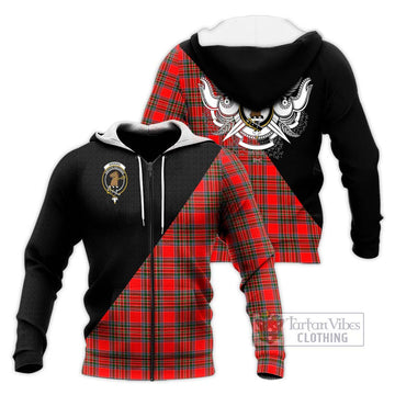 Binning Tartan Knitted Hoodie with Family Crest and Military Logo Style Unisex Knitted Zip Hoodie - Tartan Vibes Clothing