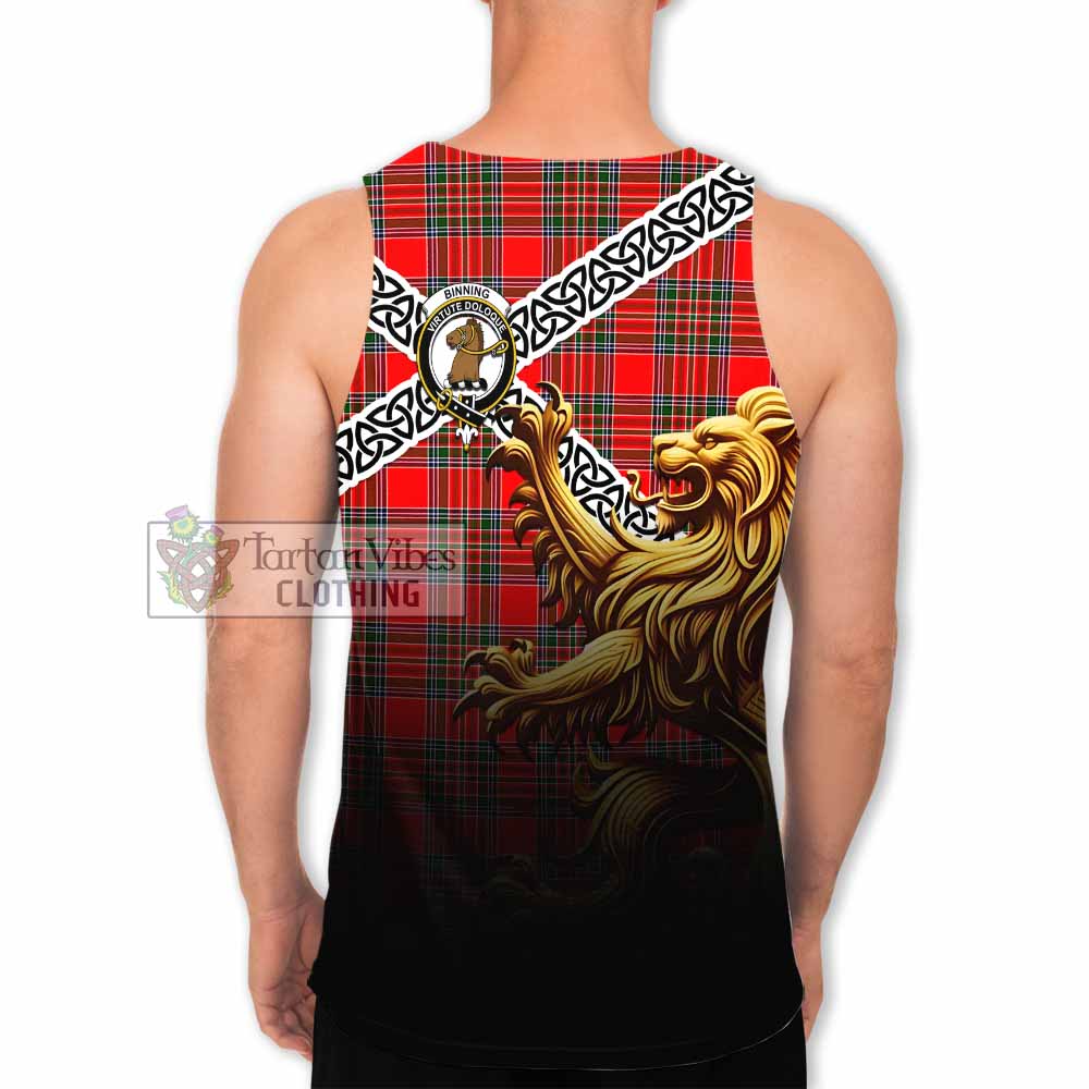 Binning Crest Tartan Men's Tank Top with Golden Lion Emblem Celtic Style - Tartan Vibes Clothing