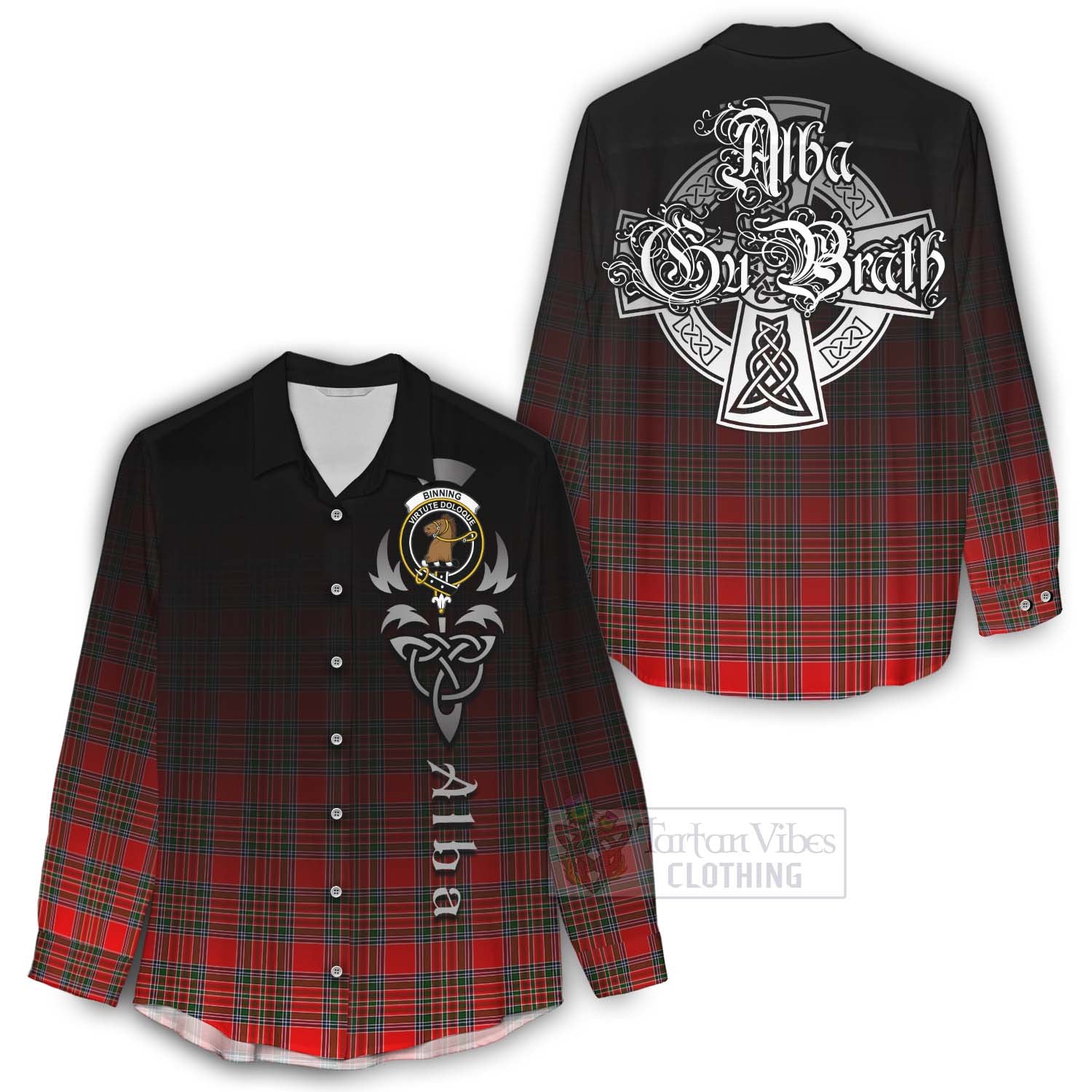 Binning Tartan Women's Casual Shirt Featuring Alba Gu Brath Family Crest Celtic Inspired - Tartan Vibes Clothing