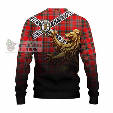 Binning Crest Tartan Knitted Sweater with Golden Lion Emblem Celtic Style - Tartan Vibes Clothing