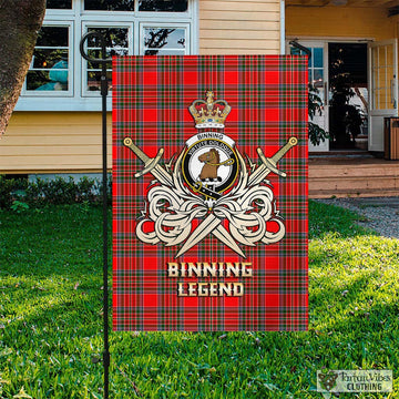 Binning Tartan Garden Flag with Clan Crest and the Golden Sword of Courageous Legacy