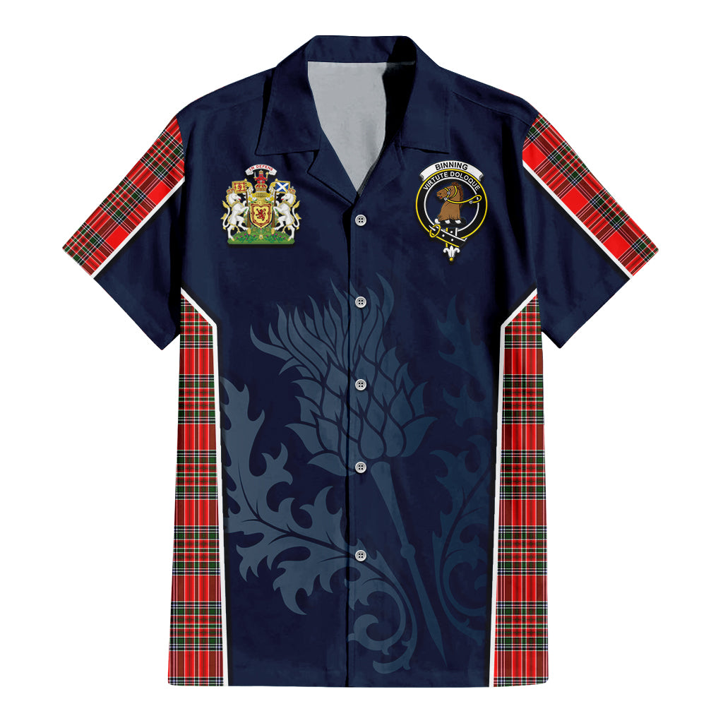 Binning Tartan Hawaiian Shirt with Family Crest and Scottish Thistle Vibes Sport Style - Tartan Vibes Clothing