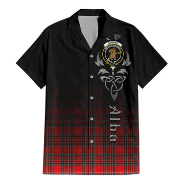 Tartan Vibes Clothing Binning Tartan Short Sleeve Button Up Featuring Alba Gu Brath Family Crest Celtic Inspired