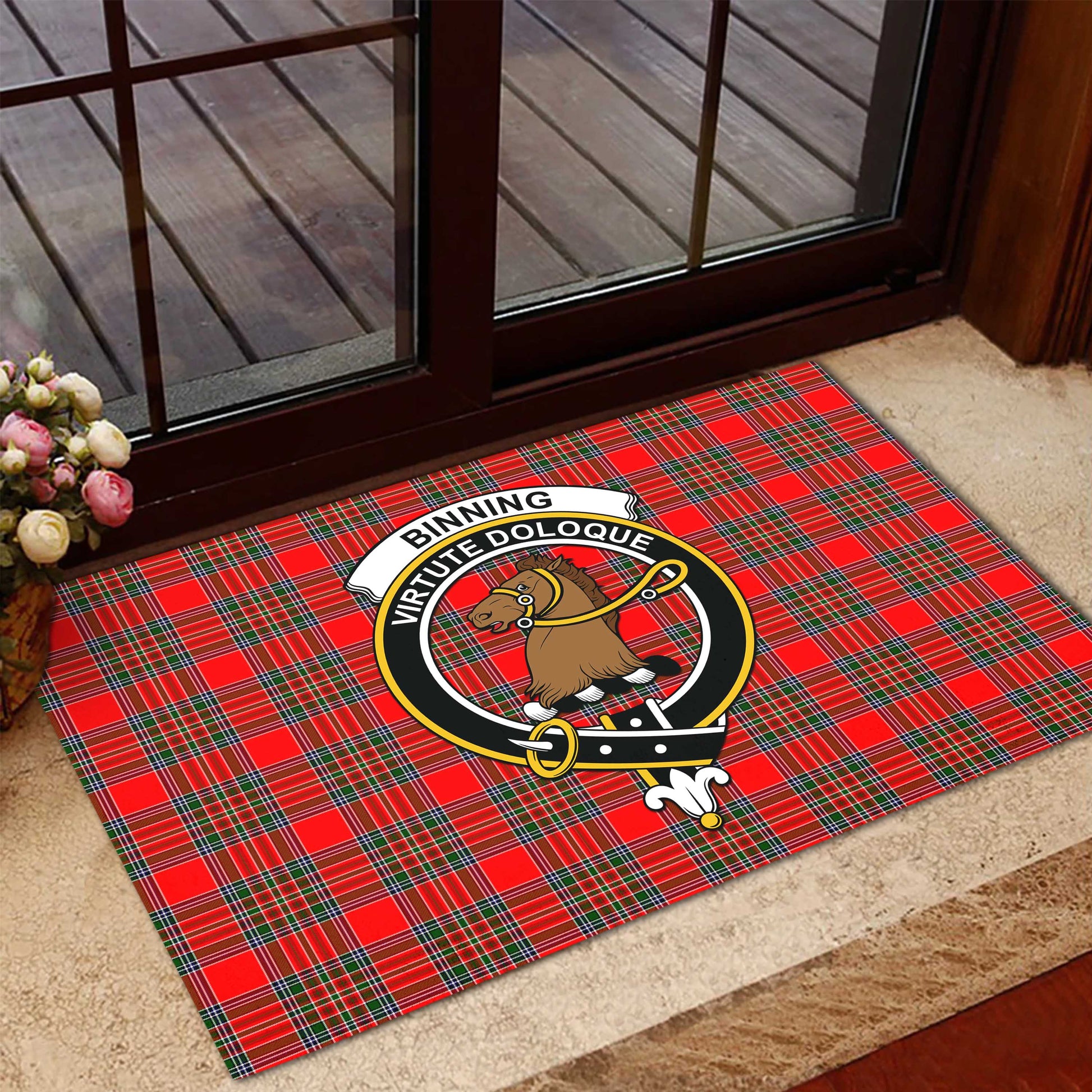 Binning Tartan Rubber Doormat with Family Crest - Tartan Vibes Clothing