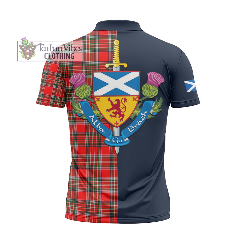 Binning Tartan Zipper Polo Shirt Alba with Scottish Lion Royal Arm Half Style - Tartan Vibes Clothing